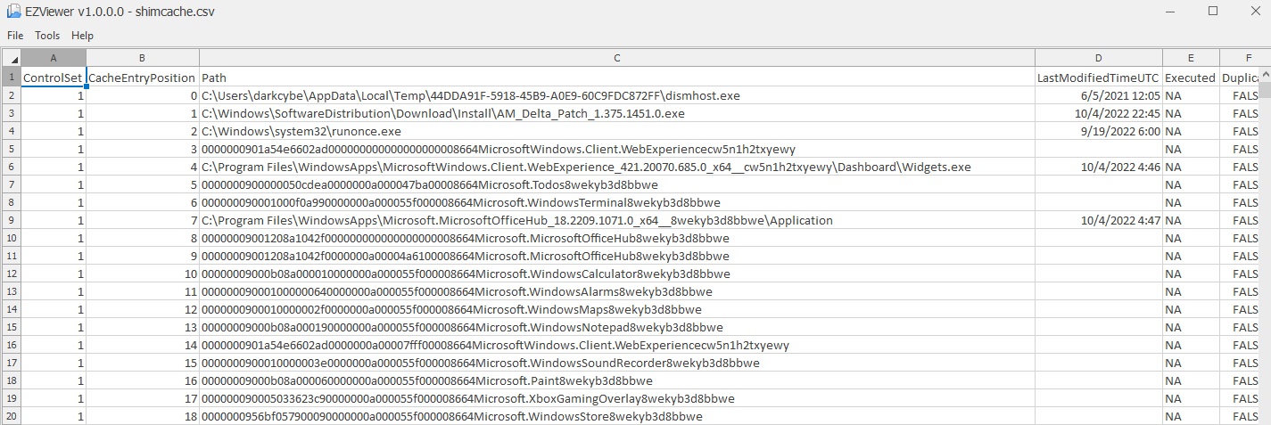 AppCompatCacheParser - Live CSV AppCompatCacheParser - Live CSV