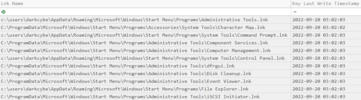 AmCacheParser ShortCuts (Filtered)