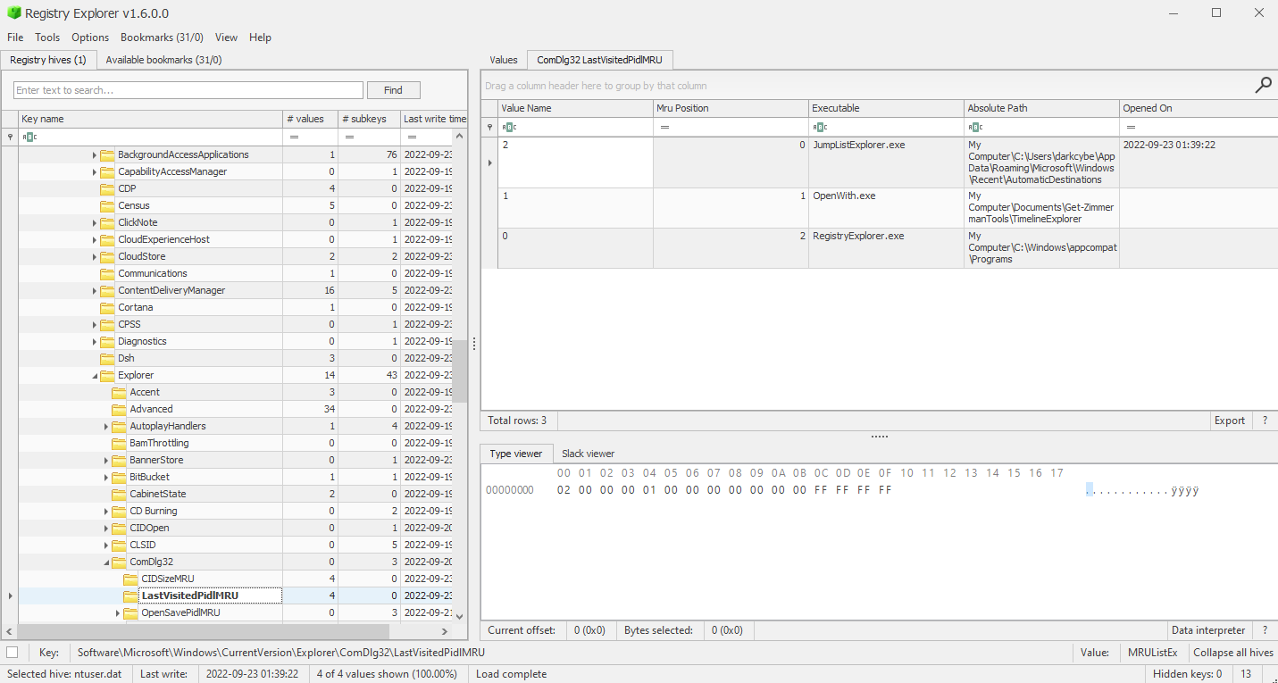 Registry Explorer - LastVisitedMRU Registry Explorer - LastVisitedMRU