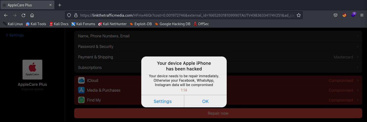 iOS Scam Popup iOS Scam Popup