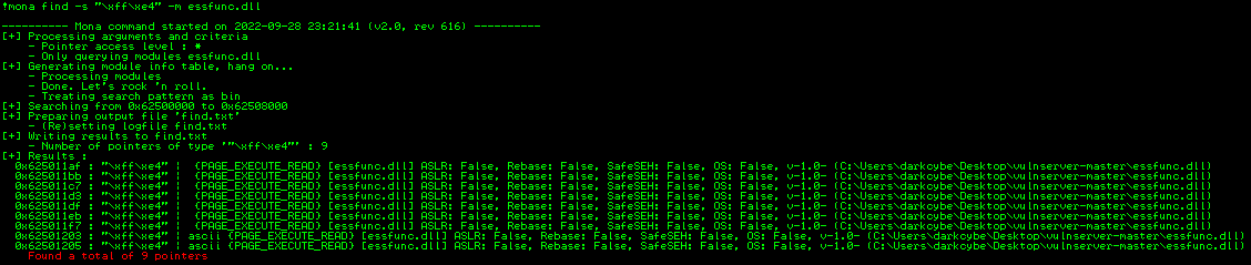 Immunity Debugger - Mona essFunc.dll Pointers Immunity Debugger - Mona essFunc.dll Pointers